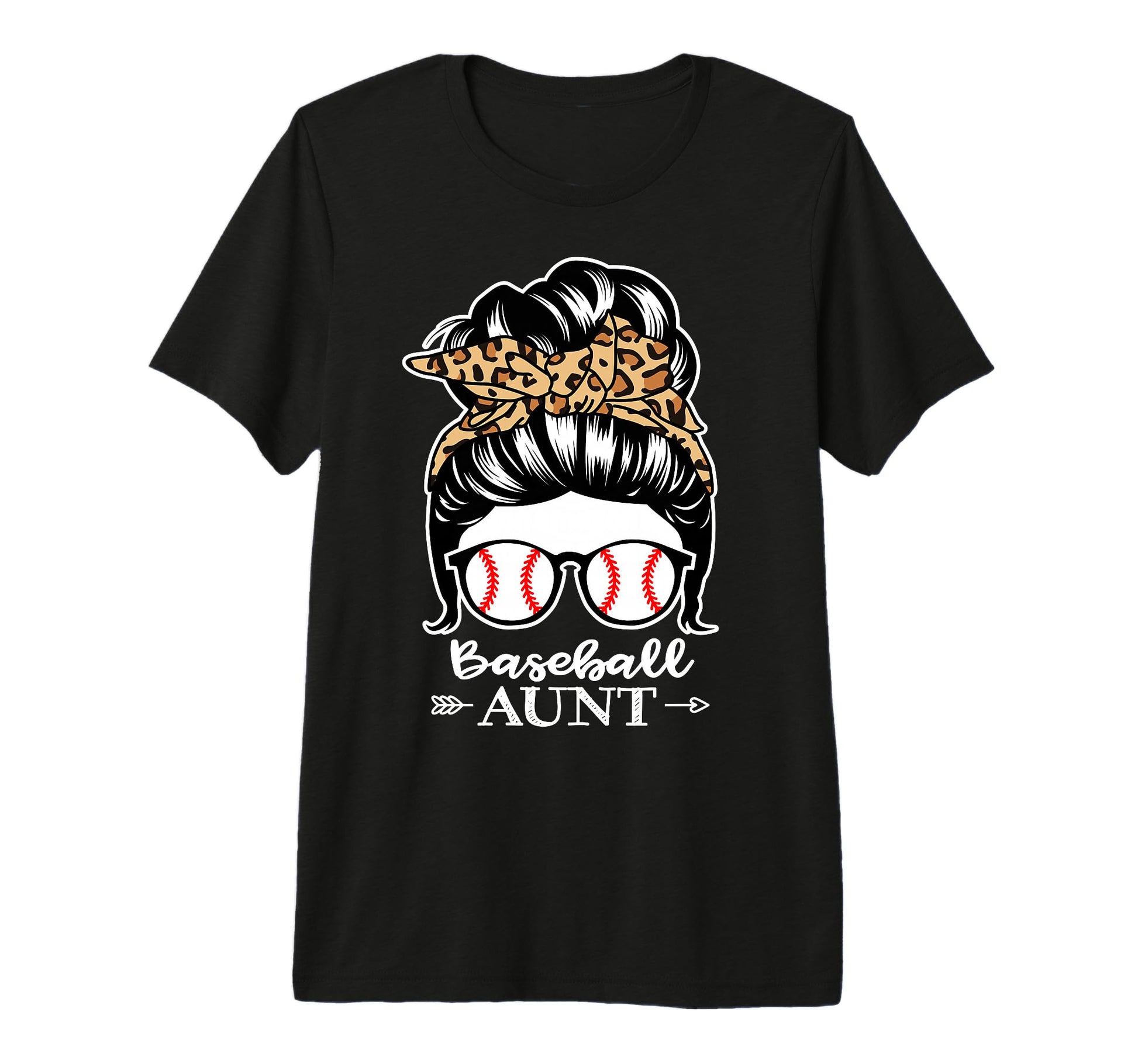 Baseball Aunt Messy Bun Hair Funny T-Shirt - Fun Novelty Design for Adults - T-Shirt, Sweatshirt, Hoodie