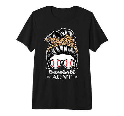 Baseball Aunt Messy Bun Hair Funny T-Shirt - Fun Novelty Design for Adults - T-Shirt, Sweatshirt, Hoodie