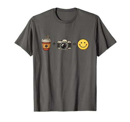 Funny Coffee Camera Happy Photographer T-Shirt - Unique Graphic Unisex - T-Shirt, Sweatshirt, Hoodie