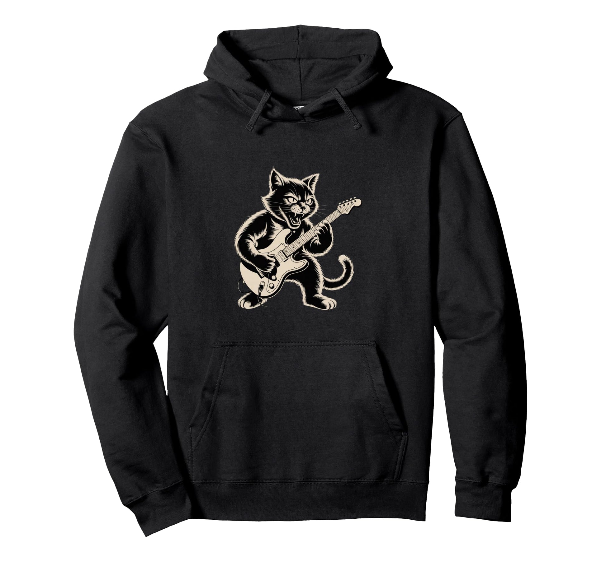 Cat Playing Loud Electric Guitar Hoodie - Novelty Apparel Unisex - T-Shirt, Sweatshirt, Hoodie