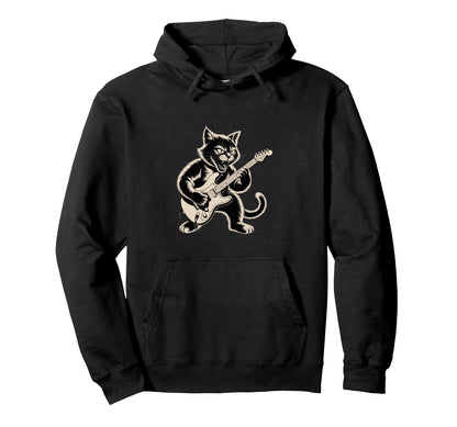 Cat Playing Loud Electric Guitar Hoodie - Novelty Apparel Unisex - T-Shirt, Sweatshirt, Hoodie