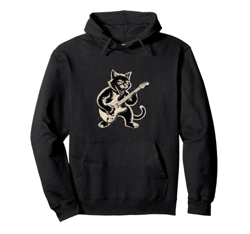Cat Playing Loud Electric Guitar Hoodie - Novelty Apparel Unisex - T-Shirt, Sweatshirt, Hoodie