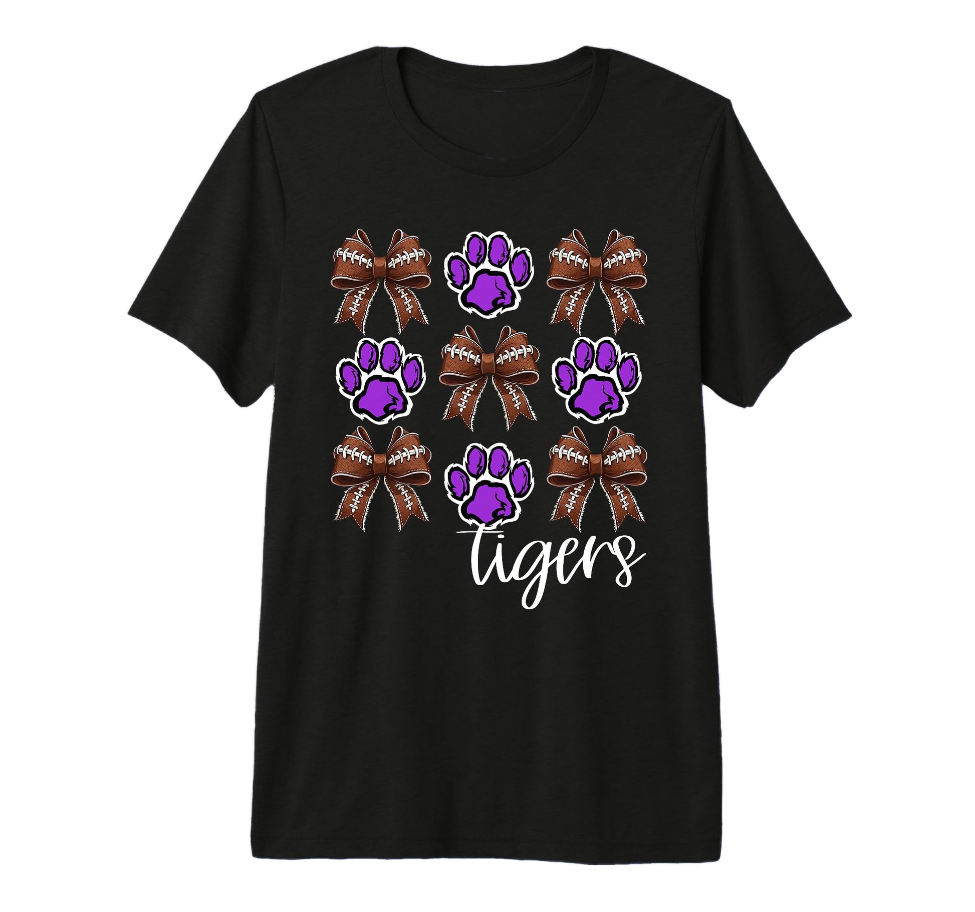 Tigers Football Mom Coquette Bows T-Shirt - Casual Everyday Wear Unisex - T-Shirt, Sweatshirt, Hoodie