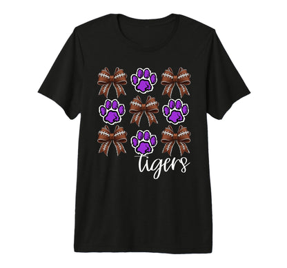 Tigers Football Mom Coquette Bows T-Shirt - Casual Everyday Wear Unisex - T-Shirt, Sweatshirt, Hoodie