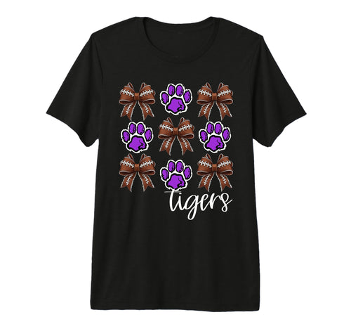 Tigers Football Mom Coquette Bows T-Shirt - Casual Everyday Wear Unisex - T-Shirt, Sweatshirt, Hoodie