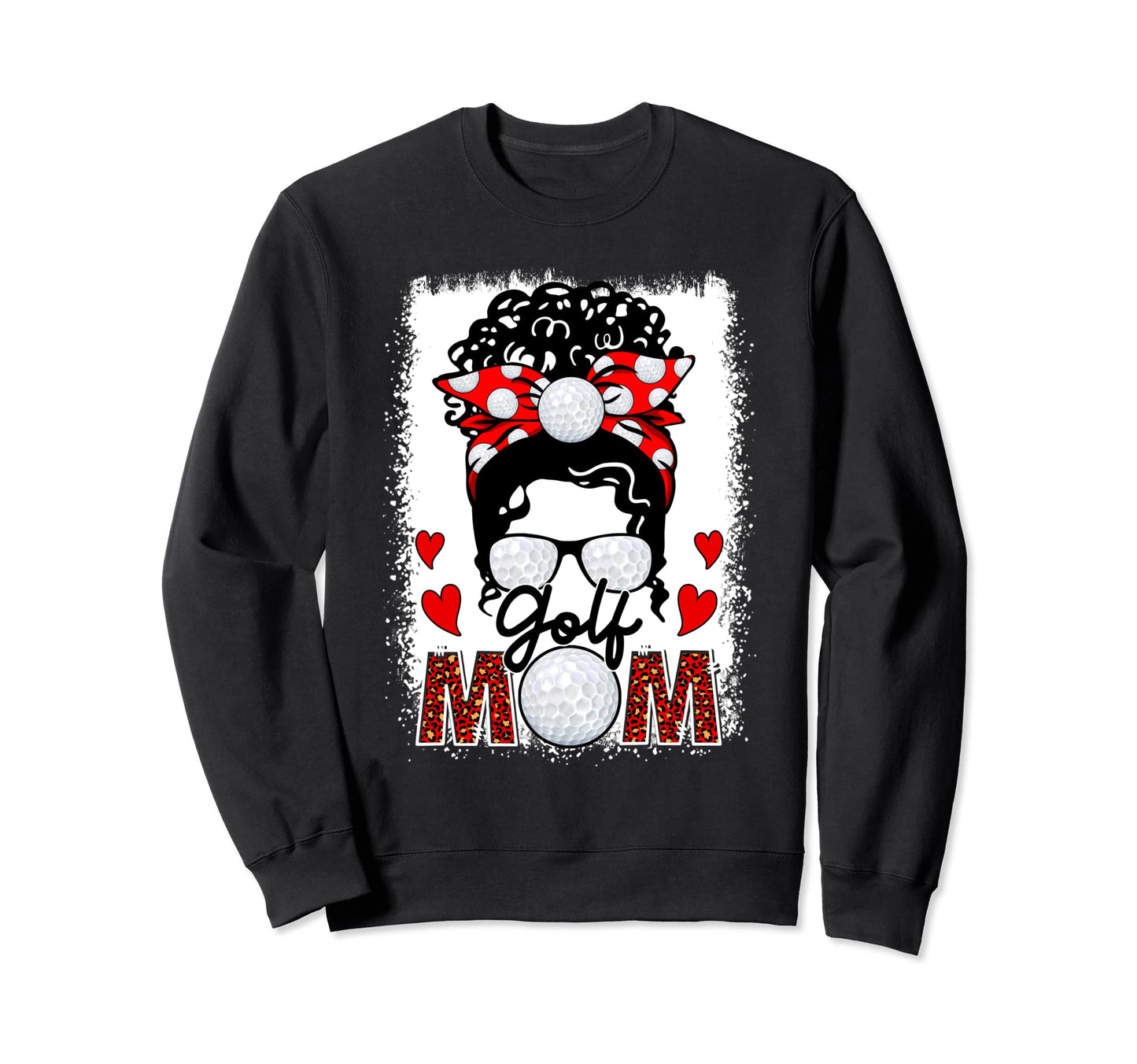 Golf Mom Leopard Messy Bun Game Day Sweatshirt - Trendy Graphic Unisex - T-Shirt, Sweatshirt, Hoodie