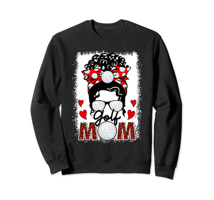 Golf Mom Leopard Messy Bun Game Day Sweatshirt - Trendy Graphic Unisex - T-Shirt, Sweatshirt, Hoodie