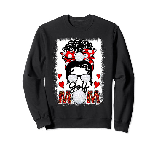 Golf Mom Leopard Messy Bun Game Day Sweatshirt - Trendy Graphic Unisex - T-Shirt, Sweatshirt, Hoodie