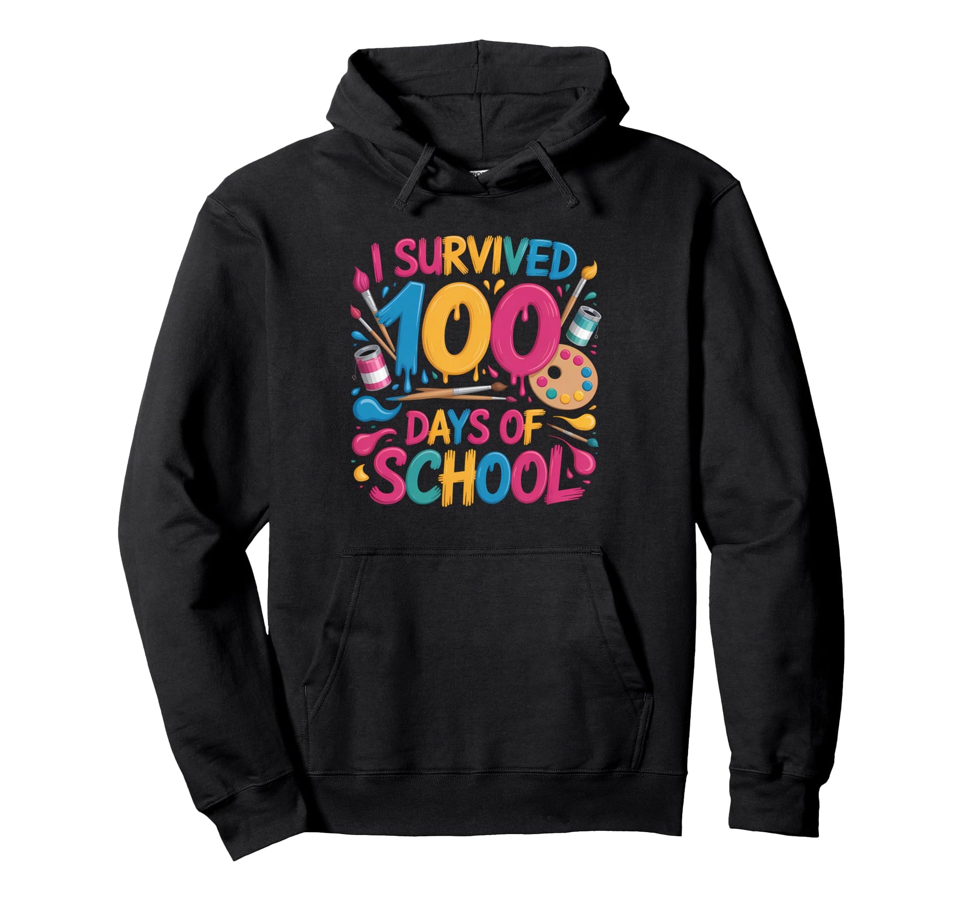 I Survived 100 Days School Art Hoodie - Casual Everyday Wear for Adults - T-Shirt, Sweatshirt, Hoodie