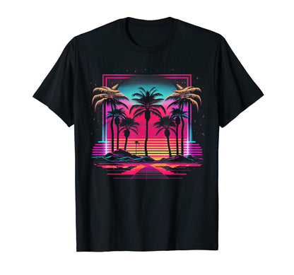 Palm Tree Vaporwave Retrowave Aesthetic T-Shirt - Custom Art Print Unisex - T-Shirt, Sweatshirt, Hoodie