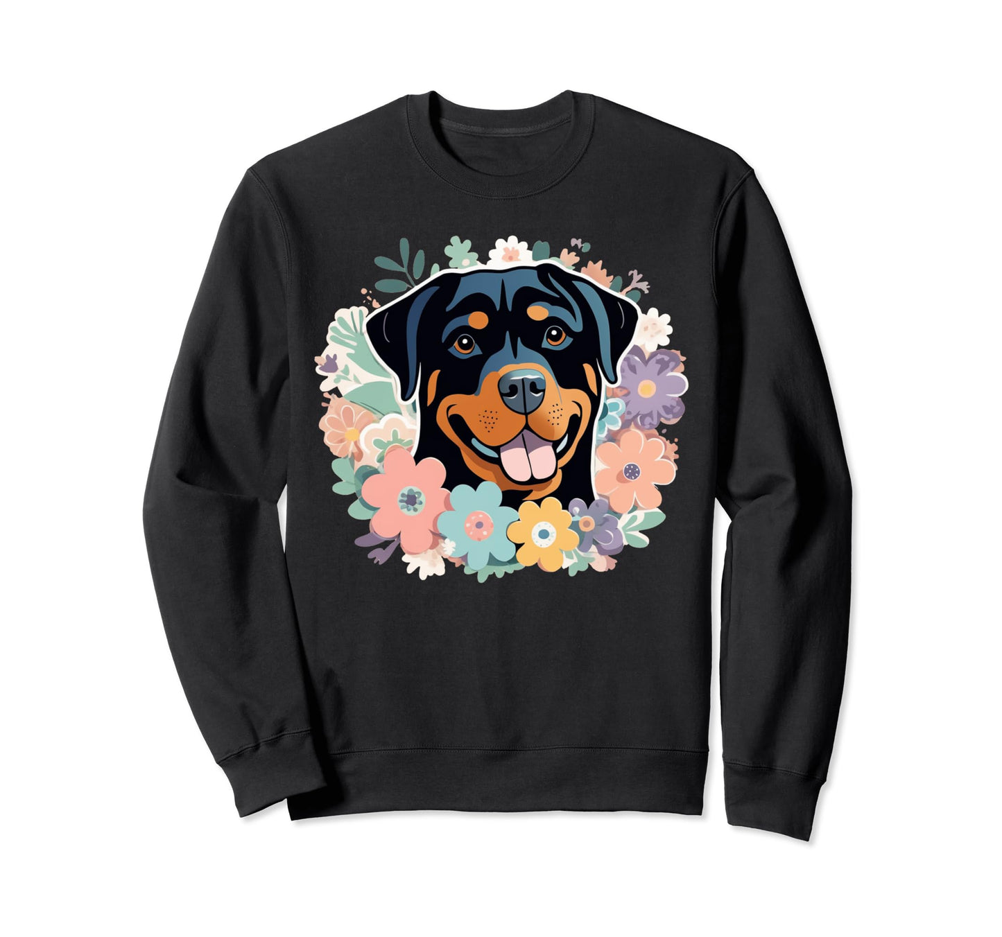 Rottweiler Dog Floral Flowers Boho Sweatshirt - Graphic Print for Adults - T-Shirt, Sweatshirt, Hoodie
