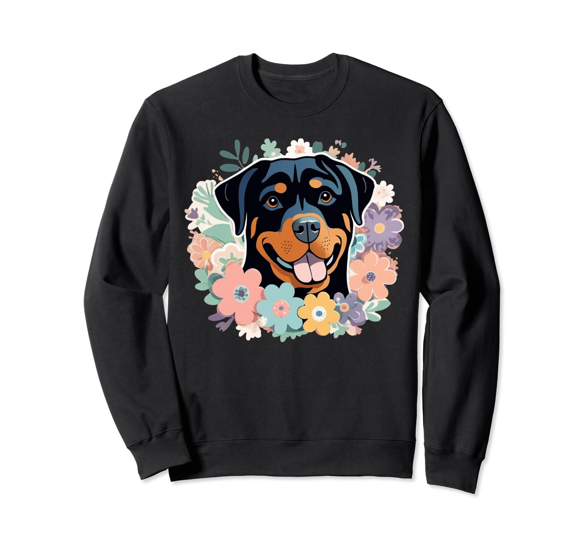 Rottweiler Dog Floral Flowers Boho Sweatshirt - Graphic Print for Adults - T-Shirt, Sweatshirt, Hoodie