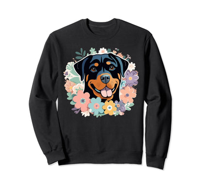 Rottweiler Dog Floral Flowers Boho Sweatshirt - Graphic Print for Adults - T-Shirt, Sweatshirt, Hoodie