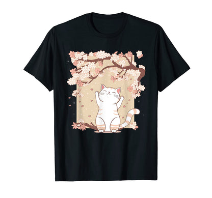 Cat Vaporwave Japanese Aesthetic Cherry T-Shirt - Graphic Print for Adults - T-Shirt, Sweatshirt, Hoodie