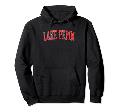 Lake Pepin Distressed Red Varsity Hoodie - Minimalist Print Men Women - T-Shirt, Sweatshirt, Hoodie