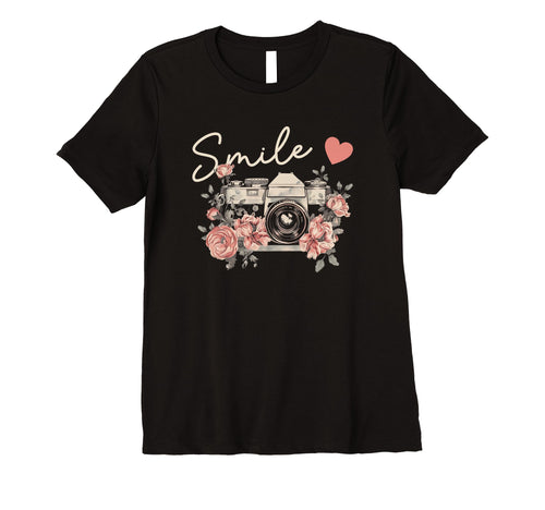 Womens Photographer Smile Camera Flowers T-Shirt - Graphic Print Unisex - T-Shirt, Sweatshirt, Hoodie