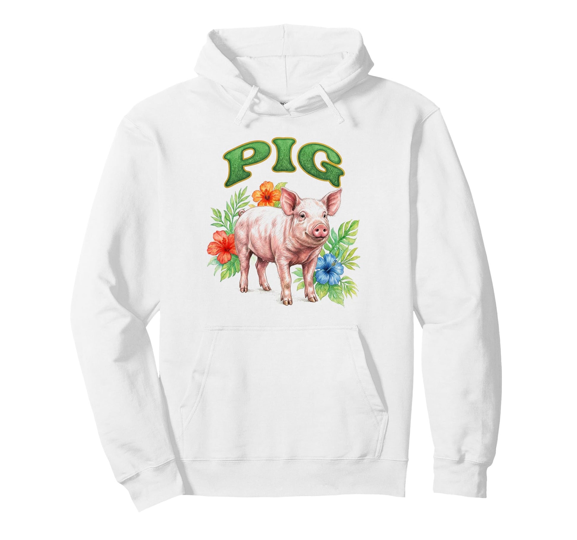 Pig Groovy Floral Pig Watercolor Boho Hoodie - Novelty Apparel for Adults - T-Shirt, Sweatshirt, Hoodie