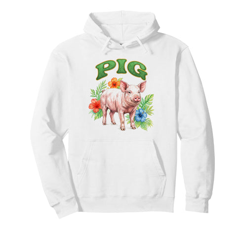 Pig Groovy Floral Pig Watercolor Boho Hoodie - Novelty Apparel for Adults - T-Shirt, Sweatshirt, Hoodie