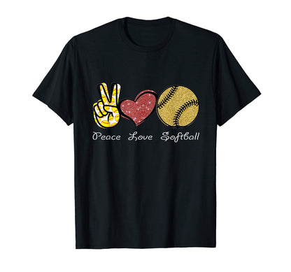 Peace Love Softball T-Shirt - Minimalist Print for Adults - T-Shirt, Sweatshirt, Hoodie