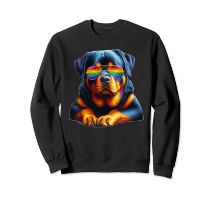 Rottweiler Rainbow Sunglasses Sweatshirt - Casual Everyday Wear for Adults - T-Shirt, Sweatshirt, Hoodie