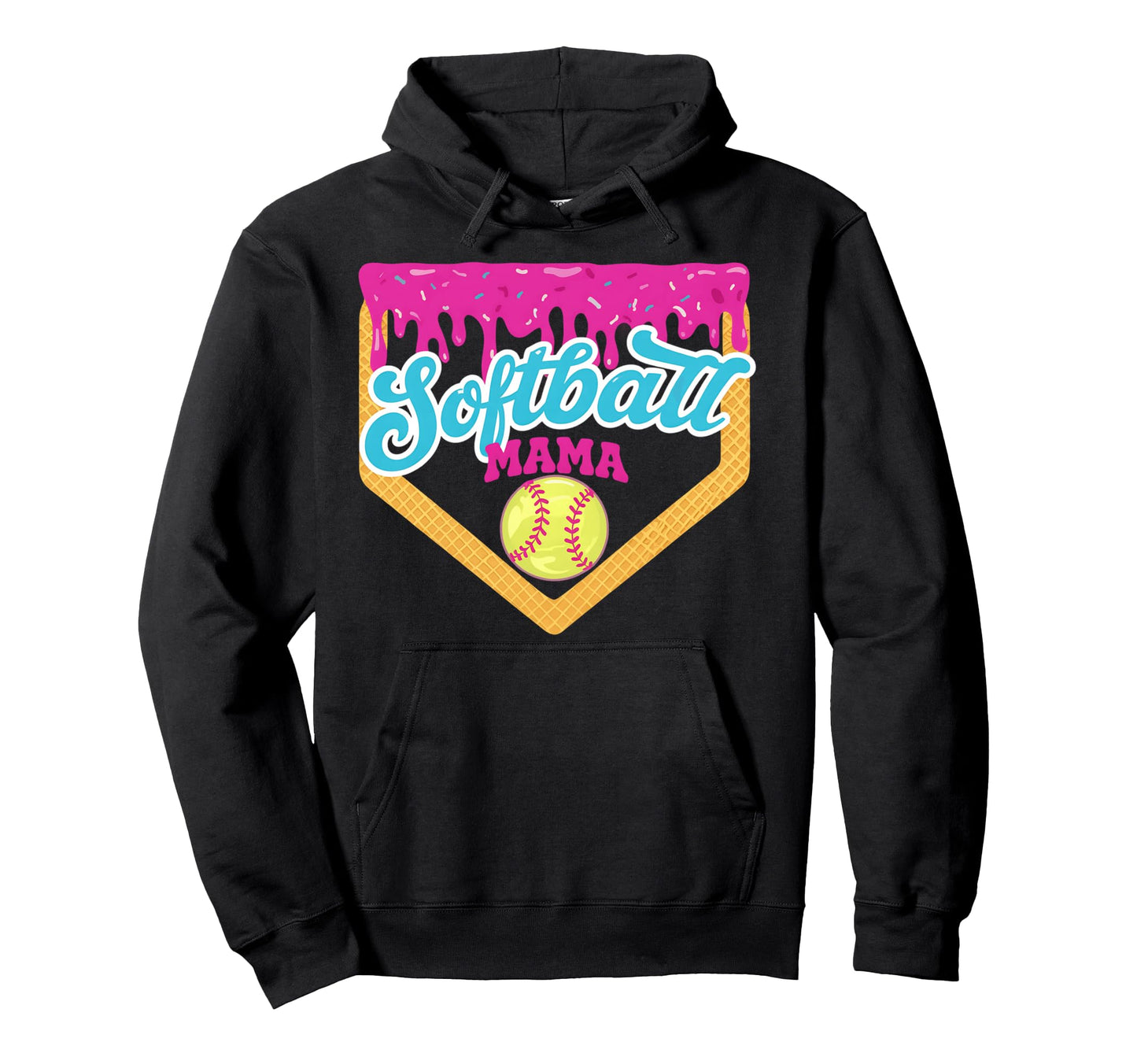 Softball Mama Drip Ice Cream Dripping Hoodie - Novelty Apparel Men Women - T-Shirt, Sweatshirt, Hoodie