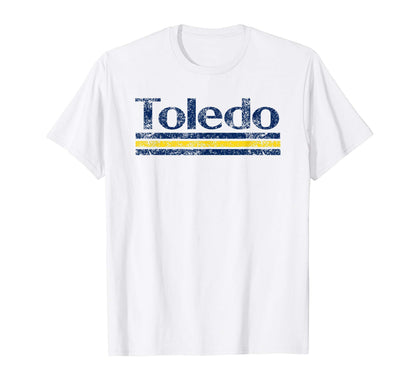 Toledo Ohio Weathered Stripe Throwback T-Shirt - Trendy Graphic Unisex - T-Shirt, Sweatshirt, Hoodie