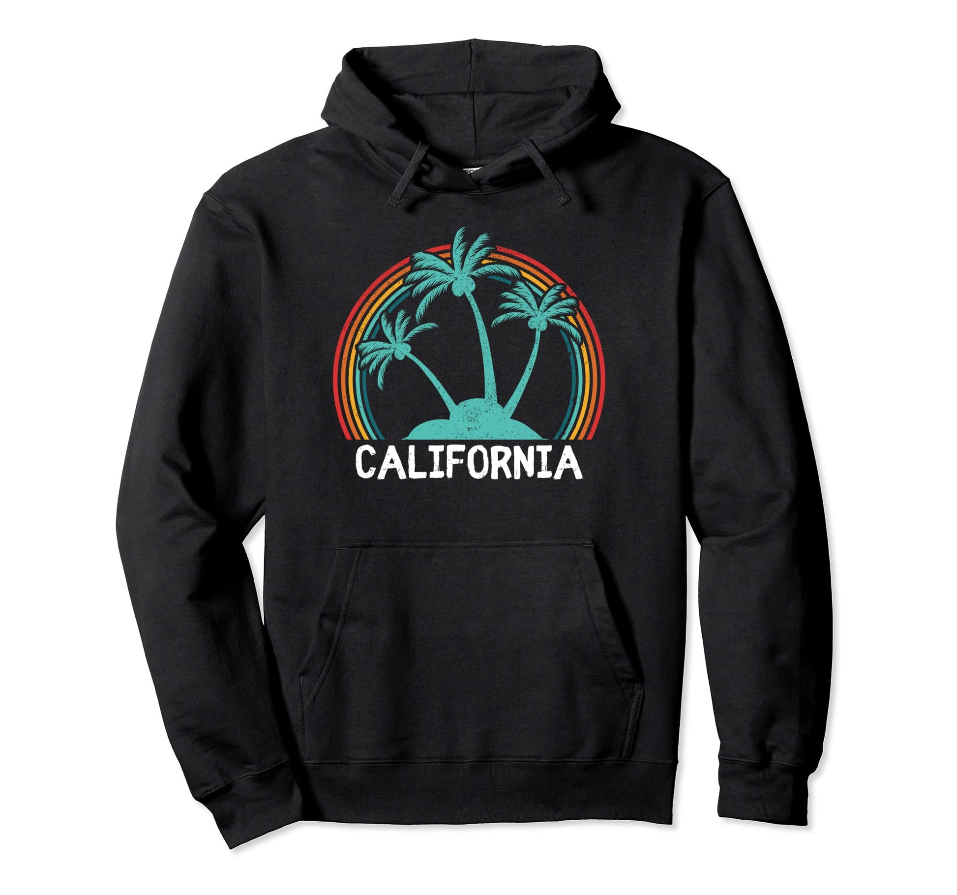 California Palm Trees Rainbow Vacation Hoodie - Aesthetic Graphic Unisex - T-Shirt, Sweatshirt, Hoodie
