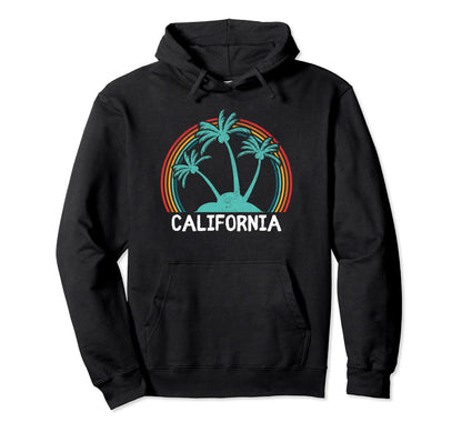 California Palm Trees Rainbow Vacation Hoodie - Aesthetic Graphic Unisex - T-Shirt, Sweatshirt, Hoodie