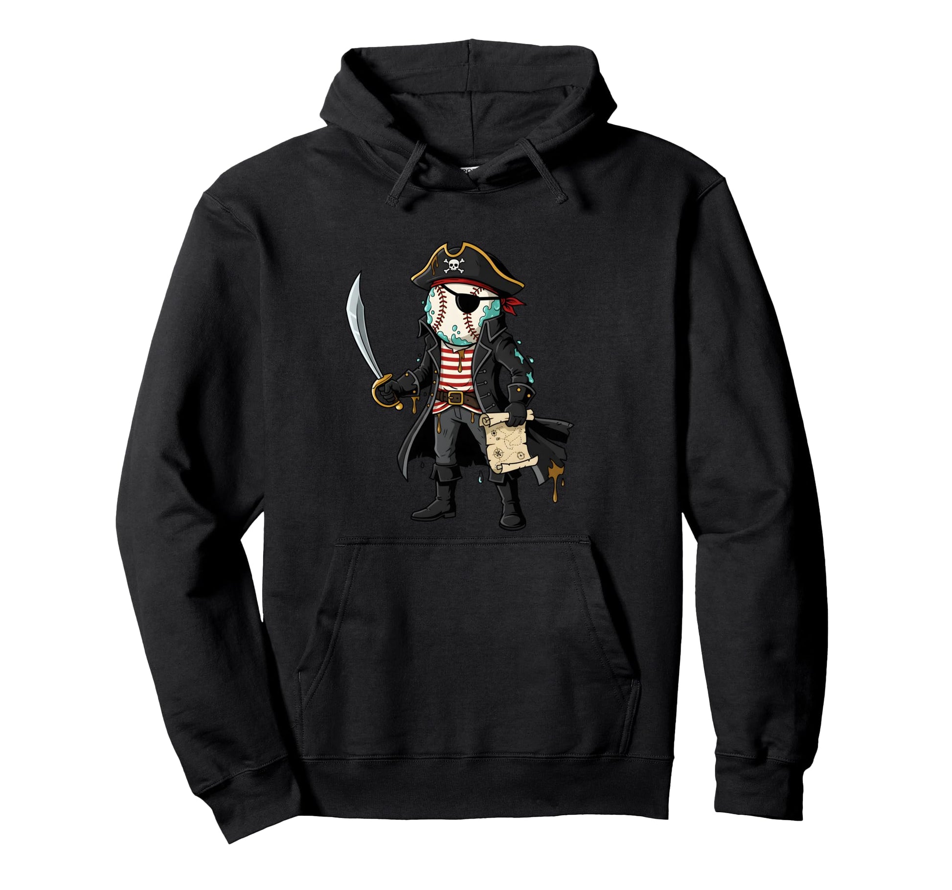 Pirate Baseball Skull Eye Patch Hoodie - Casual Everyday Wear Men Women - T-Shirt, Sweatshirt, Hoodie