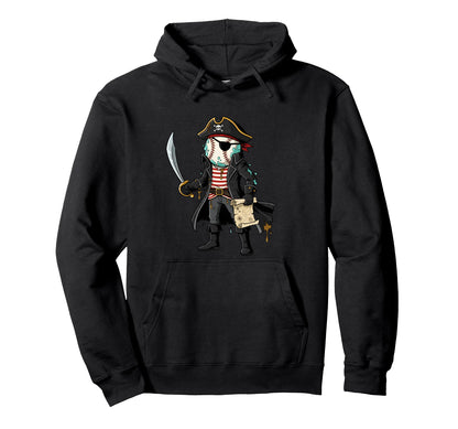 Pirate Baseball Skull Eye Patch Hoodie - Casual Everyday Wear Men Women - T-Shirt, Sweatshirt, Hoodie