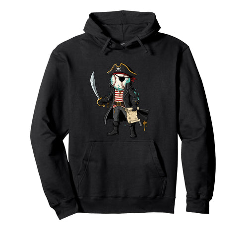 Pirate Baseball Skull Eye Patch Hoodie - Casual Everyday Wear Men Women - T-Shirt, Sweatshirt, Hoodie