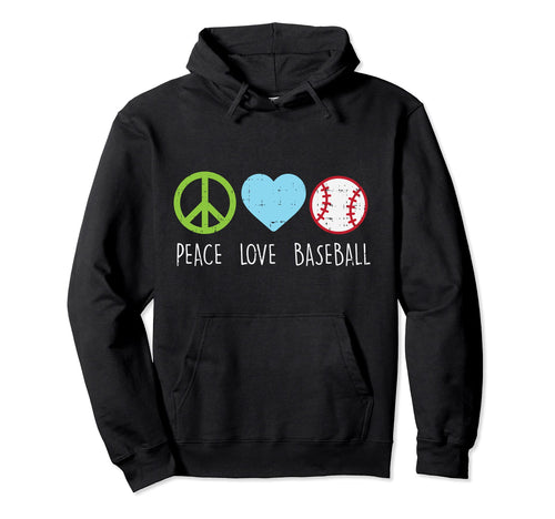 Peace Love Baseball Coach Player Team Hippie Hoodie - Unique Graphic Unisex - T-Shirt, Sweatshirt, Hoodie