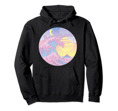 Vaporwave Pastel Aesthetic Great Wave Hoodie - Casual Everyday Wear Unisex - T-Shirt, Sweatshirt, Hoodie