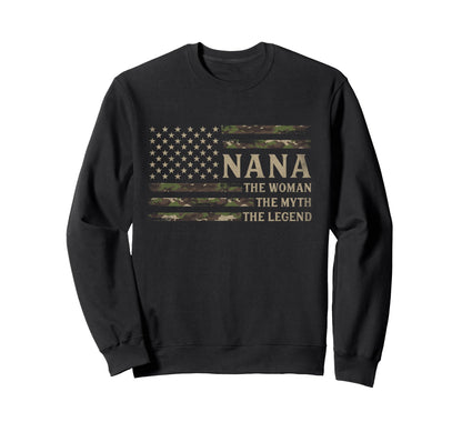 Nana Myth Legend Camo Usa Flag Sweatshirt - Graphic Print for Adults - T-Shirt, Sweatshirt, Hoodie