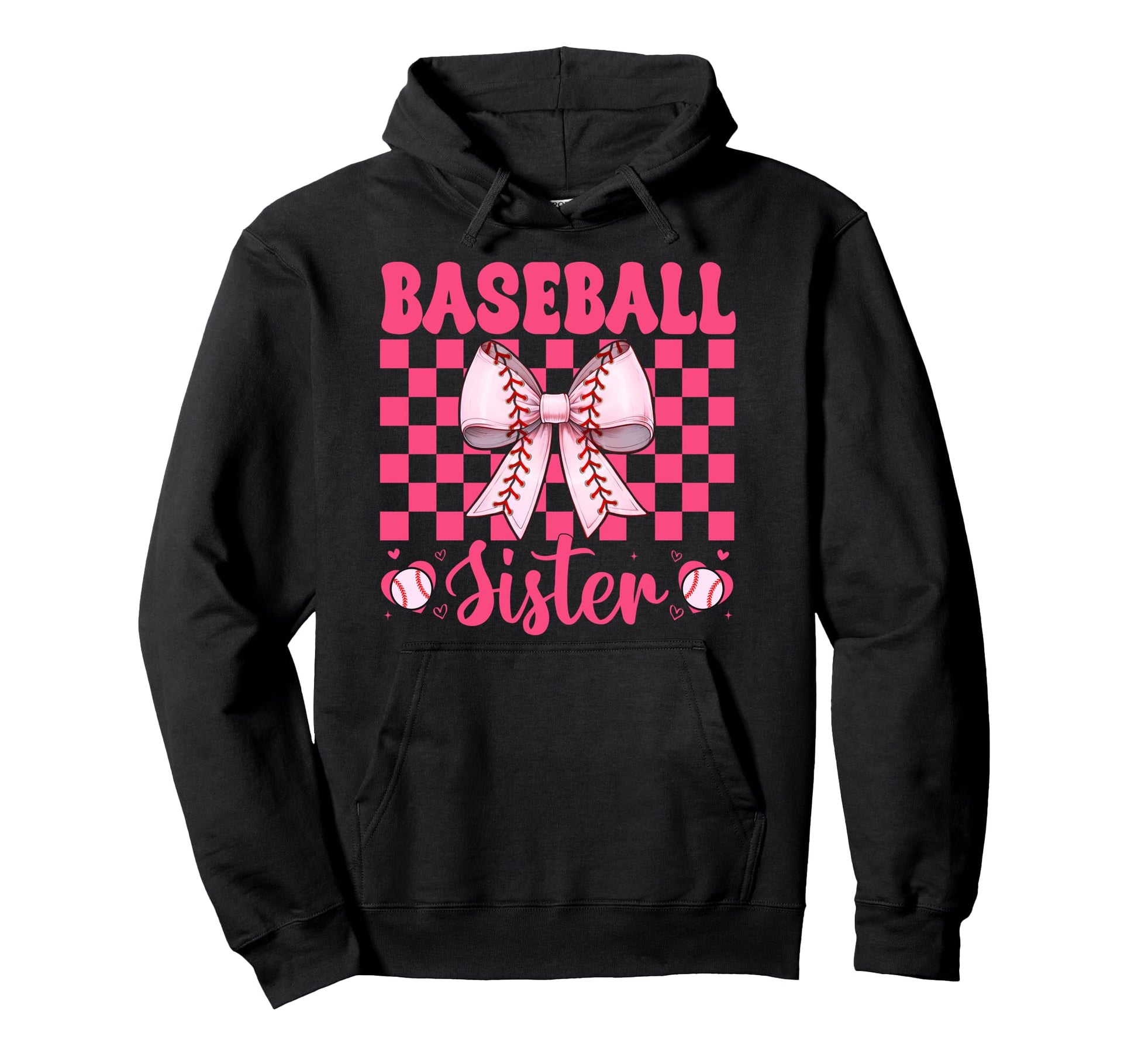 Baseball Sister Baseball Coquette Bow Hoodie - Unique Graphic Unisex - T-Shirt, Sweatshirt, Hoodie