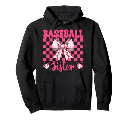 Baseball Sister Baseball Coquette Bow Hoodie - Unique Graphic Unisex - T-Shirt, Sweatshirt, Hoodie
