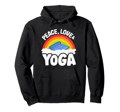 Peace Love Yoga Mat Rainbow Hippie Hoodie - Aesthetic Graphic Men Women - T-Shirt, Sweatshirt, Hoodie