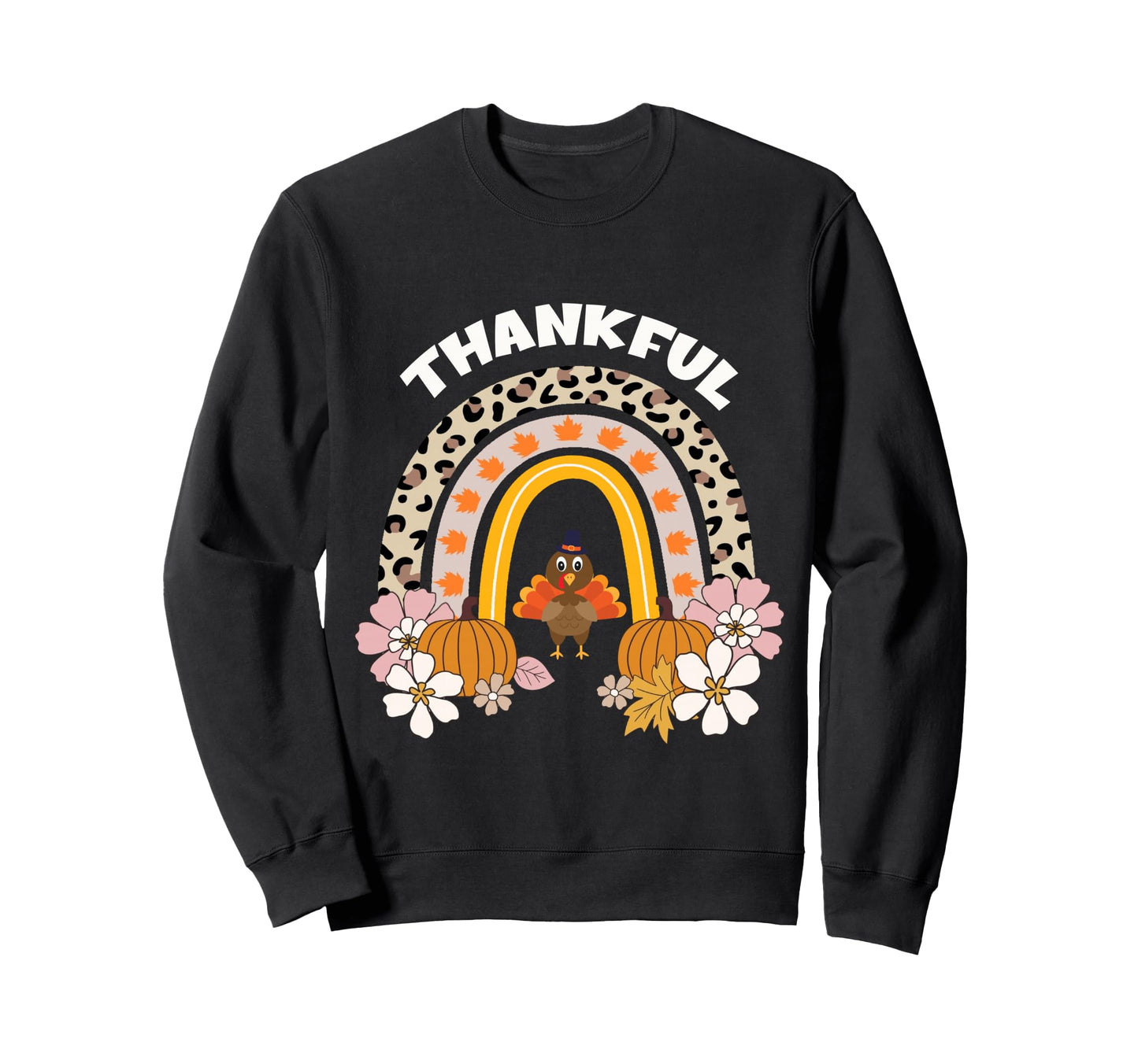 Thankful Rainbow Leopard Groovy Sweatshirt - Aesthetic Graphic for Adults - T-Shirt, Sweatshirt, Hoodie