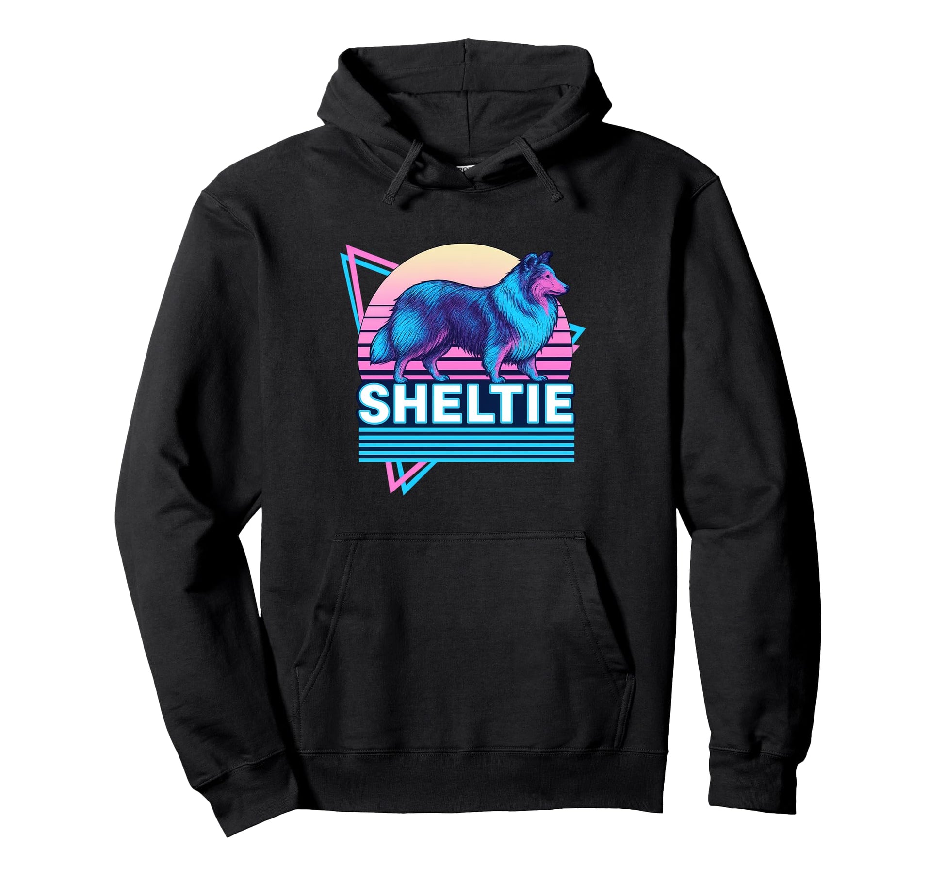Shetland Sheepdog Synthwave Hoodie - Fun Novelty Design Men Women - T-Shirt, Sweatshirt, Hoodie