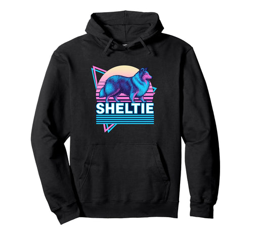 Shetland Sheepdog Synthwave Hoodie - Fun Novelty Design Men Women - T-Shirt, Sweatshirt, Hoodie