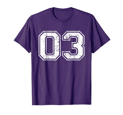 Number 03 Varsity Distressed T-Shirt - Casual Everyday Wear for Adults - T-Shirt, Sweatshirt, Hoodie