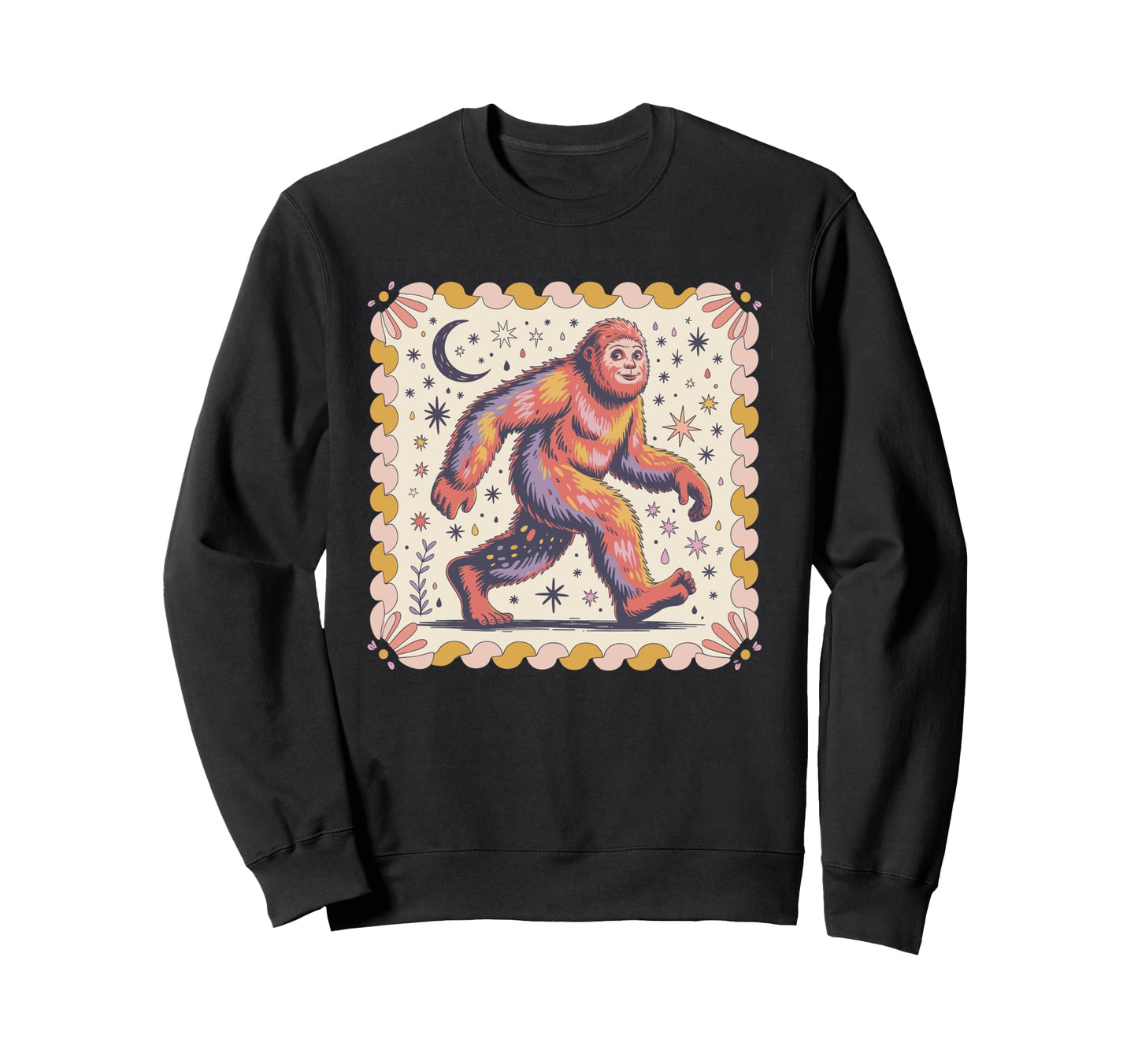 Psychedelic Bigfoot Walking Under Stars Sweatshirt - Novelty Apparel Unisex - T-Shirt, Sweatshirt, Hoodie