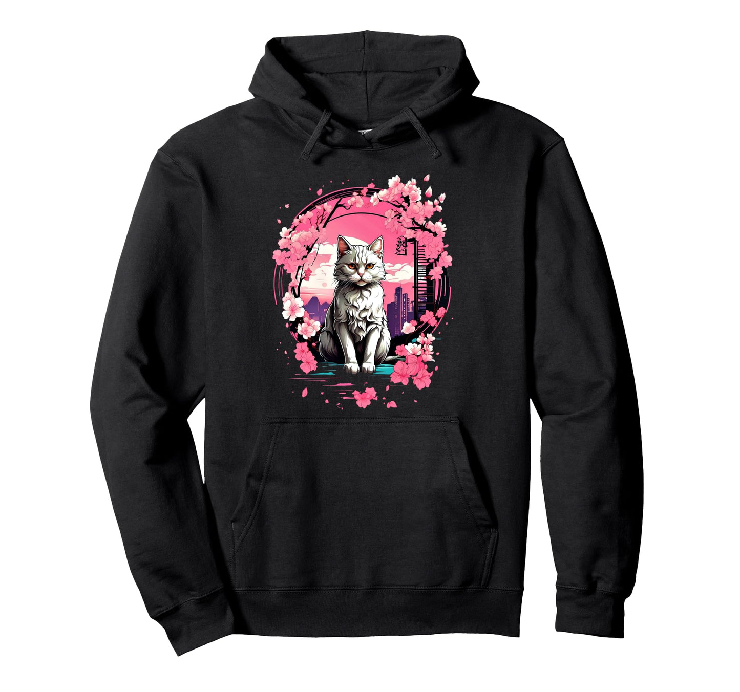 Anime Cat Japanese Aesthetic Japan Hoodie - Novelty Apparel for Adults - T-Shirt, Sweatshirt, Hoodie