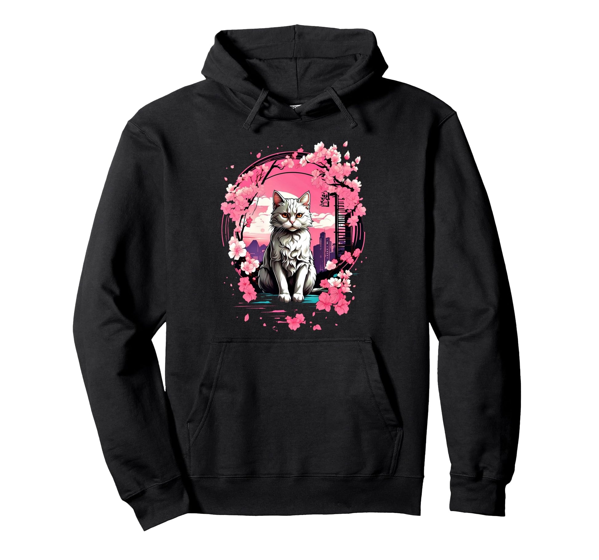 Anime Cat Japanese Aesthetic Japan Hoodie - Novelty Apparel for Adults - T-Shirt, Sweatshirt, Hoodie