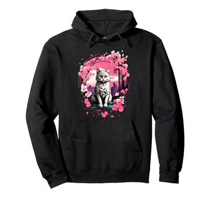 Anime Cat Japanese Aesthetic Japan Hoodie - Novelty Apparel for Adults - T-Shirt, Sweatshirt, Hoodie