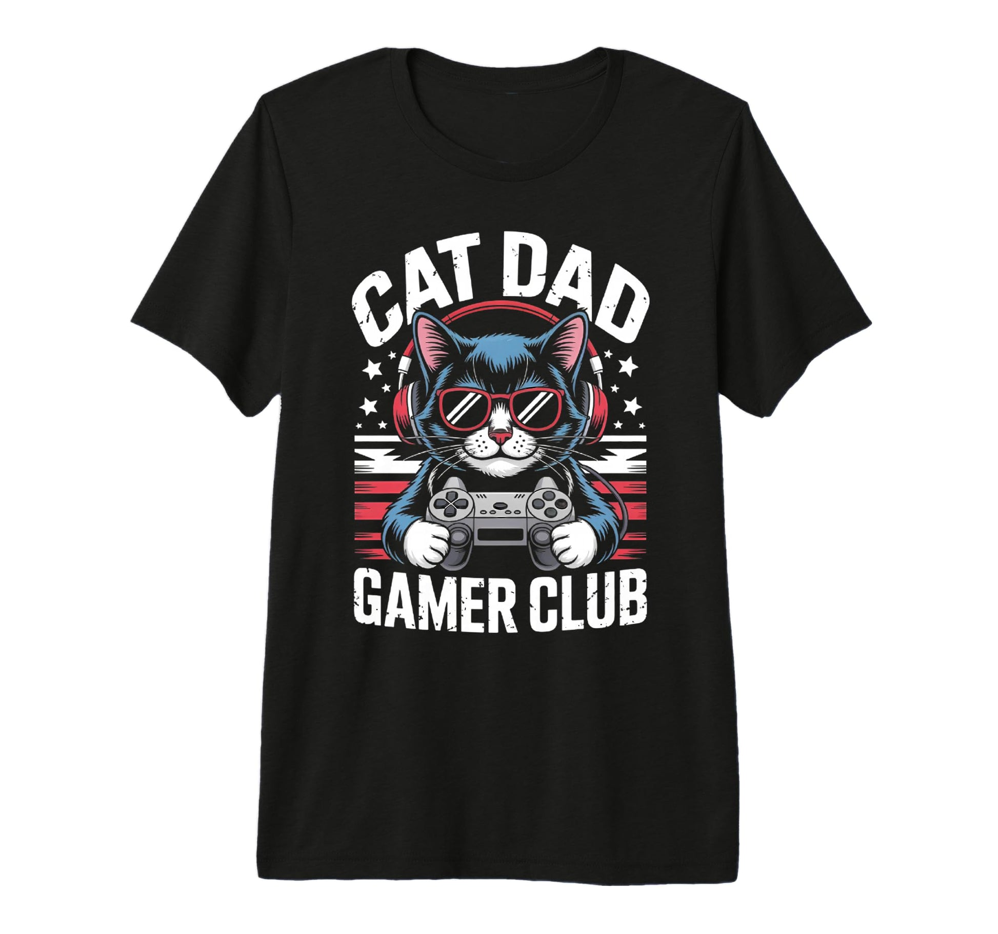 Funny Cat Dad Gamer Club Him Video Game T-Shirt - Graphic Print Men Women - T-Shirt, Sweatshirt, Hoodie