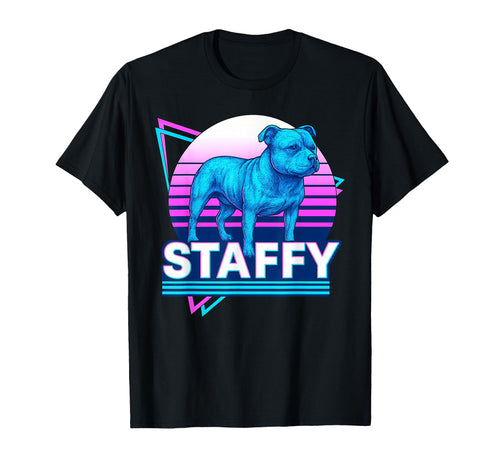 Staffordshire Bull Terrier Synthwave T-Shirt - Custom Art Print Men Women - T-Shirt, Sweatshirt, Hoodie