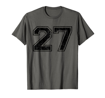 Number 27 Varsity Distressed Sport T-Shirt - Fun Novelty Design for Adults - T-Shirt, Sweatshirt, Hoodie