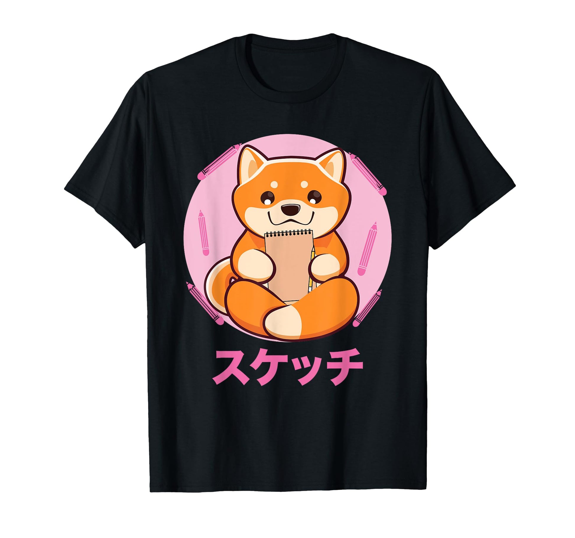 Shiba Inu Sketching Vaporwave T-Shirt - Casual Everyday Wear Unisex - T-Shirt, Sweatshirt, Hoodie