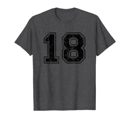 Number 18 Varsity Distressed Sport Team T-Shirt - Graphic Print Unisex - T-Shirt, Sweatshirt, Hoodie